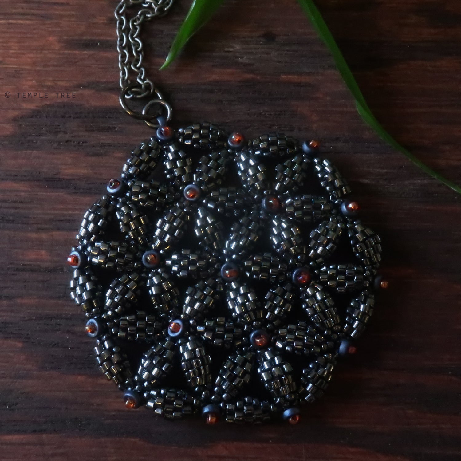 Temple Tree Flower of Life Beaded Pendant v2 - Metallic Grey