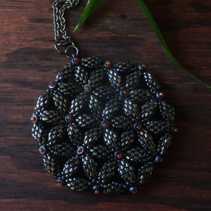 Temple Tree Flower of Life Beaded Pendant v2 - Metallic Grey
