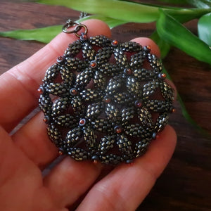 Temple Tree Flower of Life Beaded Pendant v2 - Metallic Grey