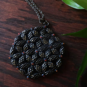 Temple Tree Flower of Life Beaded Pendant v2 - Metallic Grey