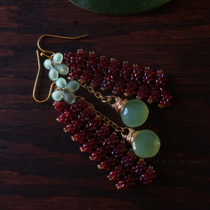 Heart in Hawaii Extra Long Beaded Heliconia Earrings with Chalcedony