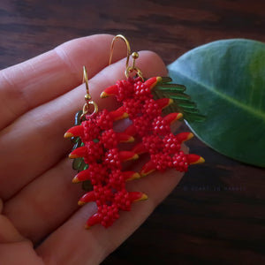 Heart in Hawaii Heliconia Rostrata Beaded Earrings - Bright Red