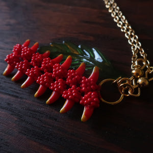 Heart in Hawaii Heliconia Rostrata Beaded Necklace - Bright Red