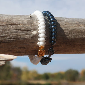 Temple Tree Bohemian Glass Bead Caterpillar Weave Bracelet - Hematite
