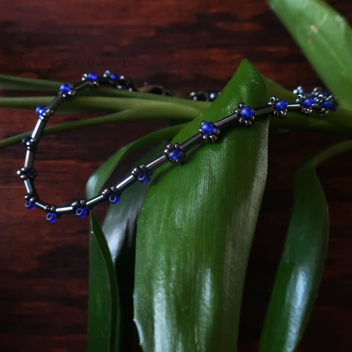 Temple Tree Curio Weave Beaded Bugle Bracelet - Hematite