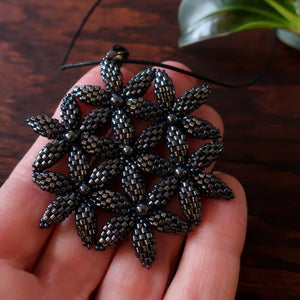 Temple Tree Flower of Life Beaded Pendant - Hematite