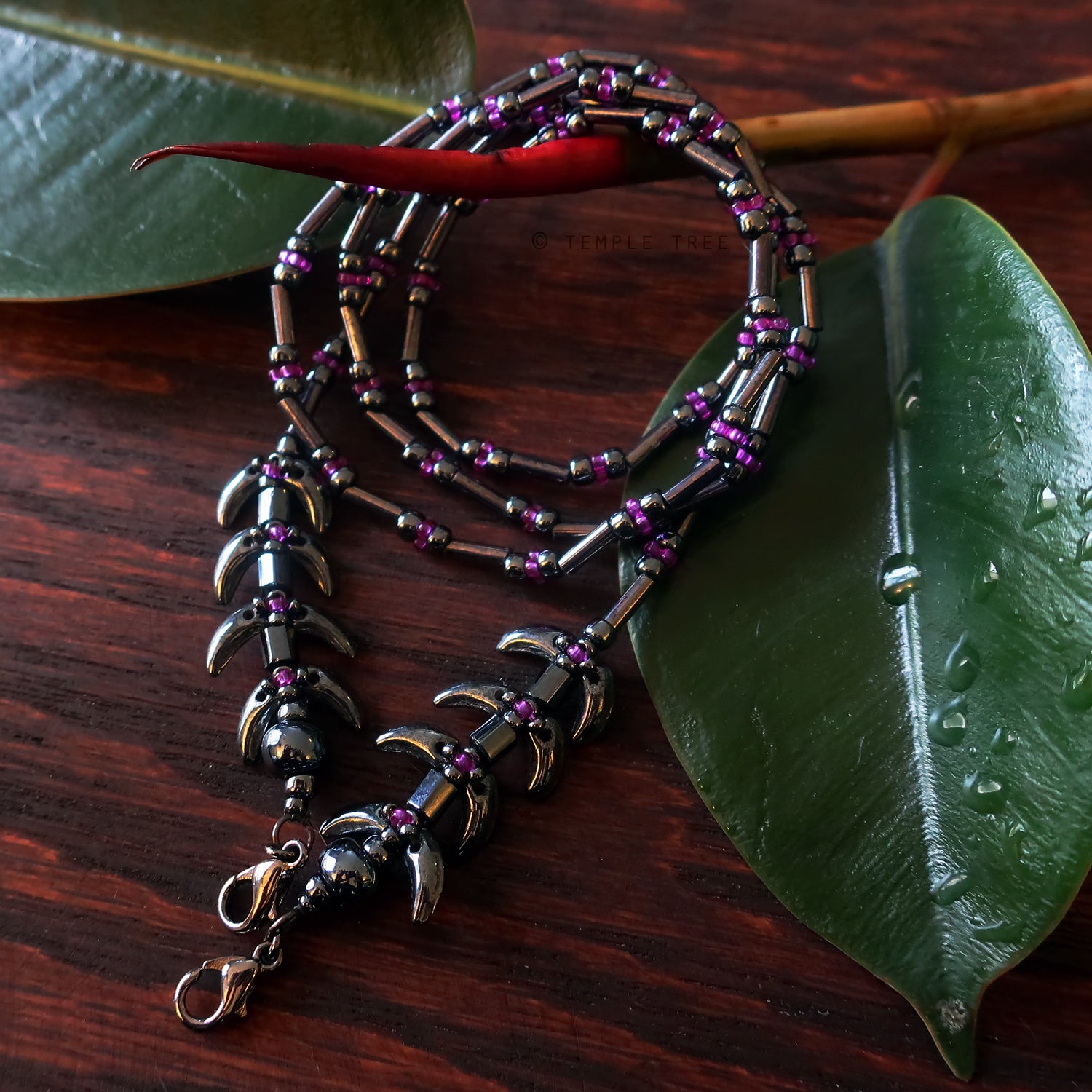 Temple Vine Beadwoven Mask Lanyard by Temple Tree - Grey and Fuchsia
