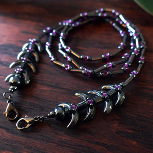 Temple Vine Beadwoven Mask Lanyard by Temple Tree - Grey and FuchsiaTemple Vine Beadwoven Mask Lanyard by Temple Tree - Grey with Fuchsia