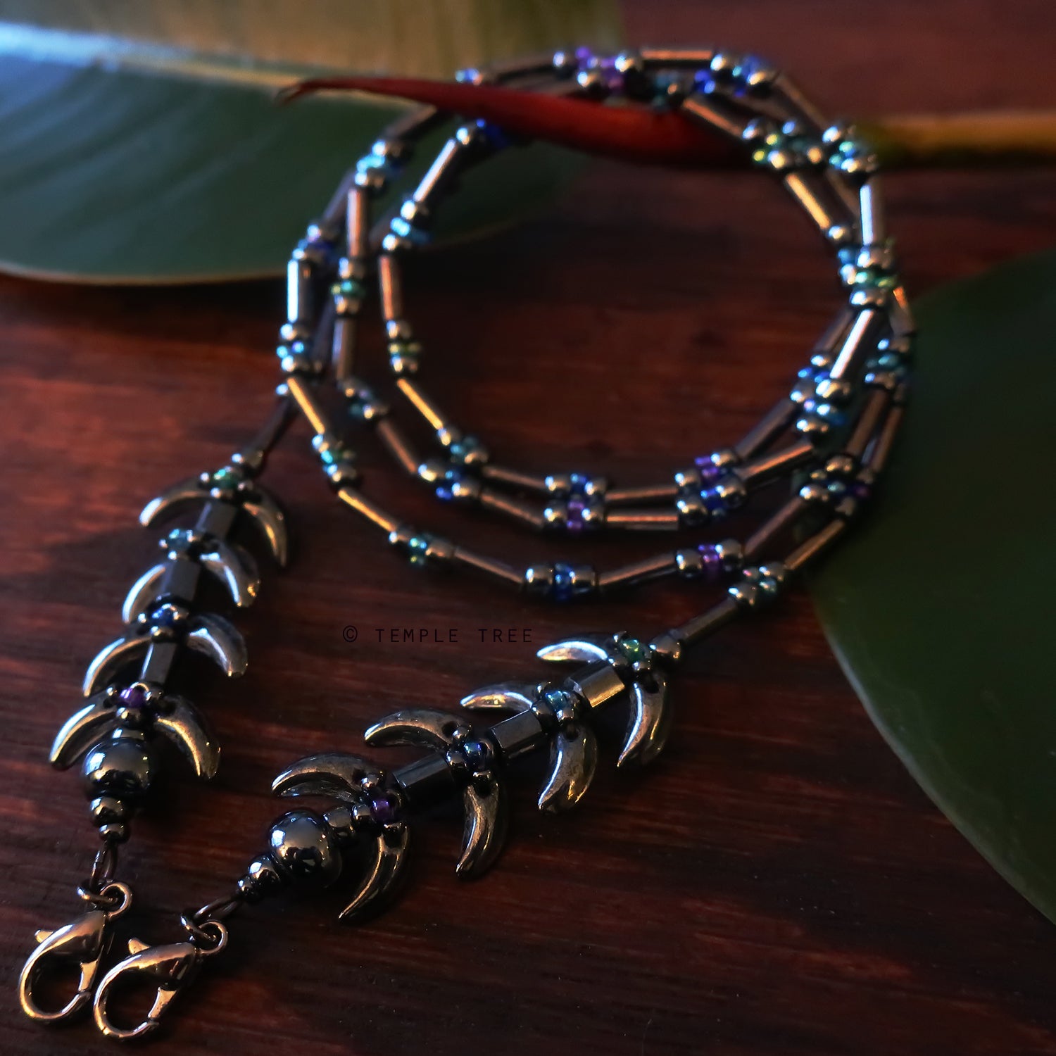 Temple Vine Beadwoven Mask Lanyard by Temple Tree - Grey and Peacock