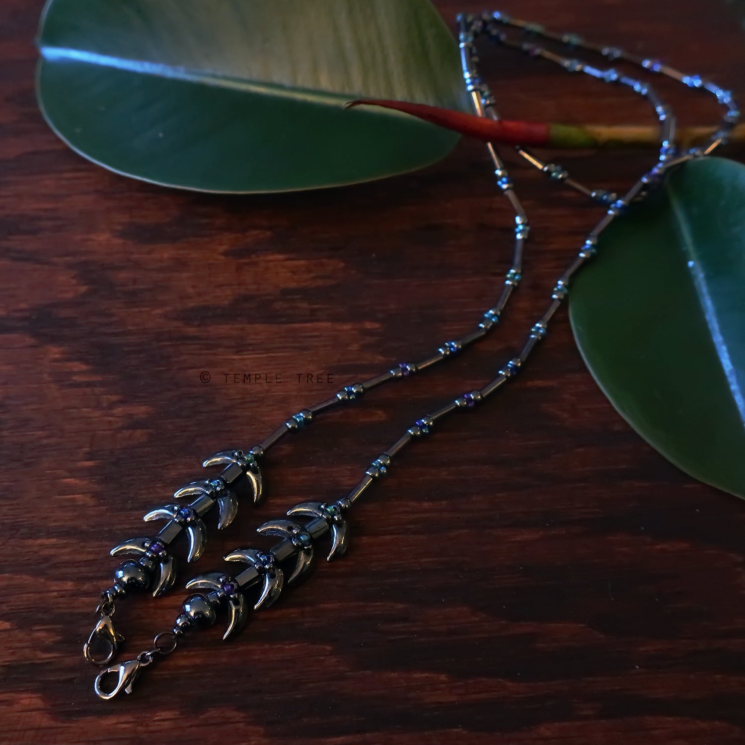 Temple Vine Beadwoven Mask Lanyard by Temple Tree - Grey and Peacock