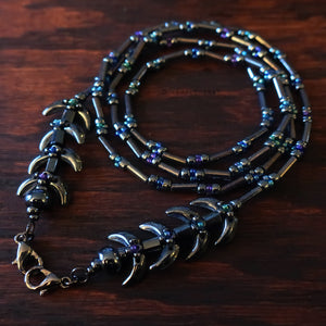 Temple Vine Beadwoven Mask Lanyard by Temple Tree - Grey and Peacock