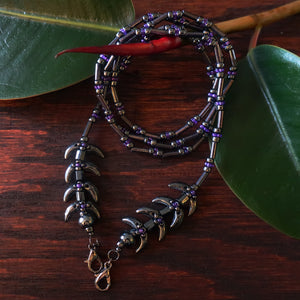 Temple Vine Beadwoven Mask Lanyard by Temple Tree - Grey and Purple