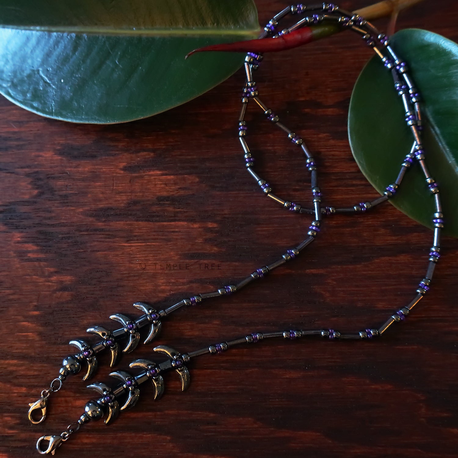 Temple Vine Beadwoven Mask Lanyard by Temple Tree - Grey and Purple