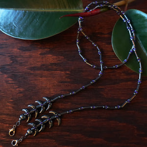 Temple Vine Beadwoven Mask Lanyard by Temple Tree - Grey and Purple