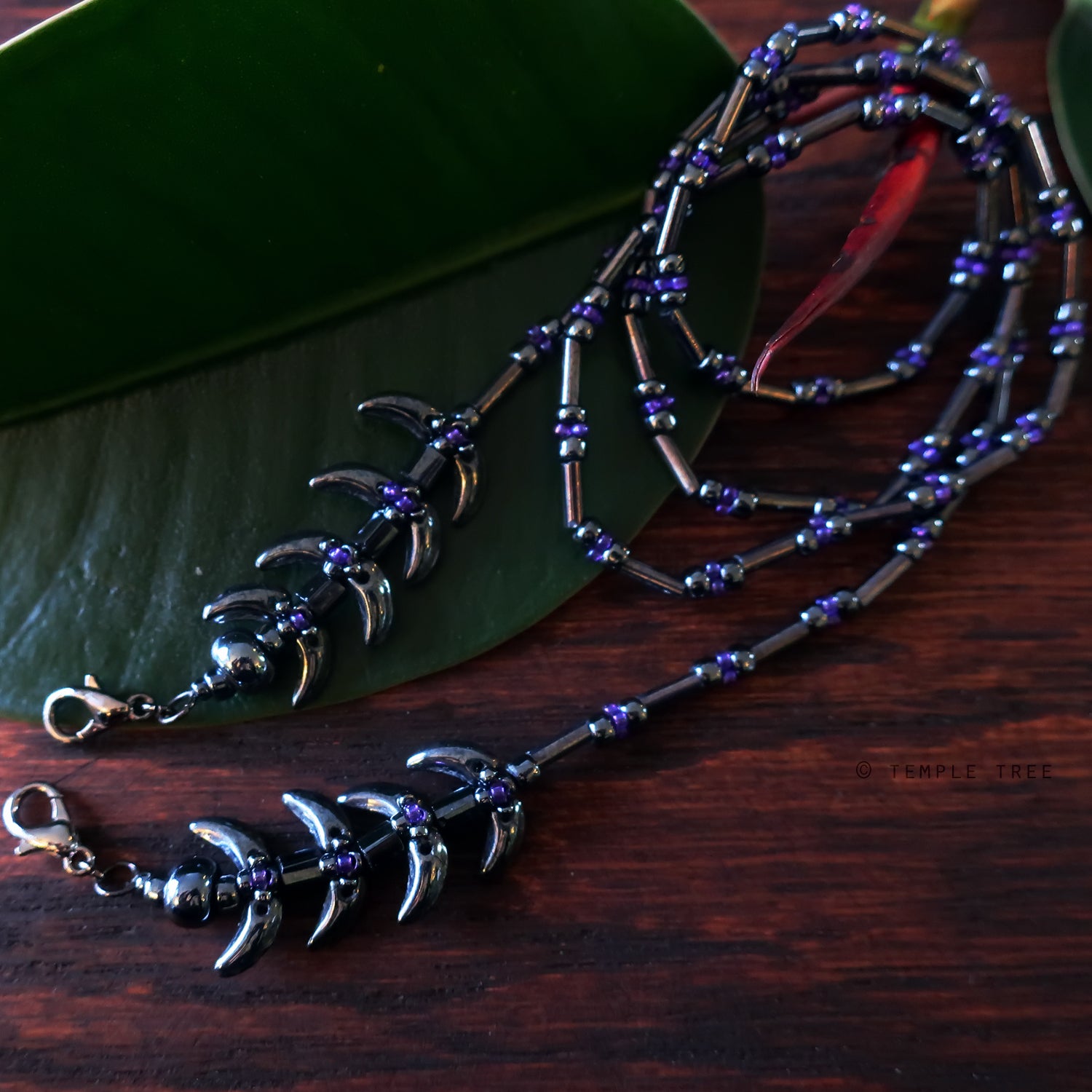Temple Vine Beadwoven Mask Lanyard by Temple Tree - Grey and Purple