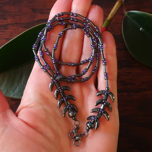 Temple Vine Beadwoven Mask Lanyard by Temple Tree - Grey and Purple