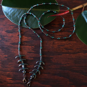 Temple Vine Beadwoven Mask Lanyard by Temple Tree - Grey and Teal