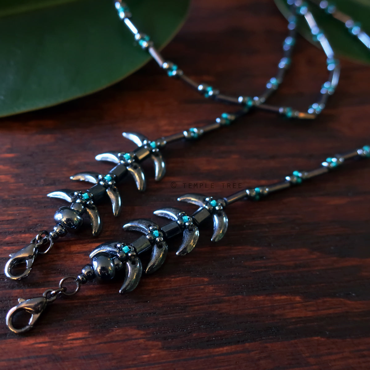 Temple Vine Beadwoven Mask Lanyard by Temple Tree - Grey and Teal