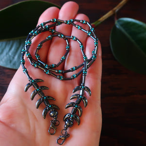 Temple Vine Beadwoven Mask Lanyard by Temple Tree - Grey and Teal
