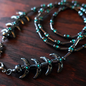 Temple Vine Beadwoven Mask Lanyard by Temple Tree - Grey and Teal