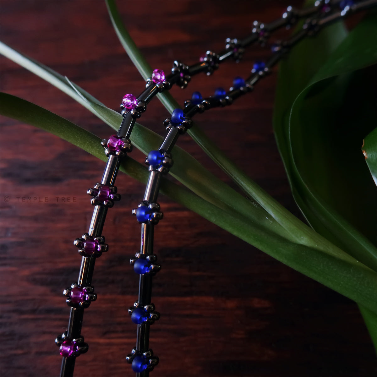 Temple Tree Curio Weave Beaded Bugle Bracelet - Hematite