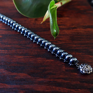Temple Tree Bohemian Glass Bead Caterpillar Weave Bracelet - Hematite