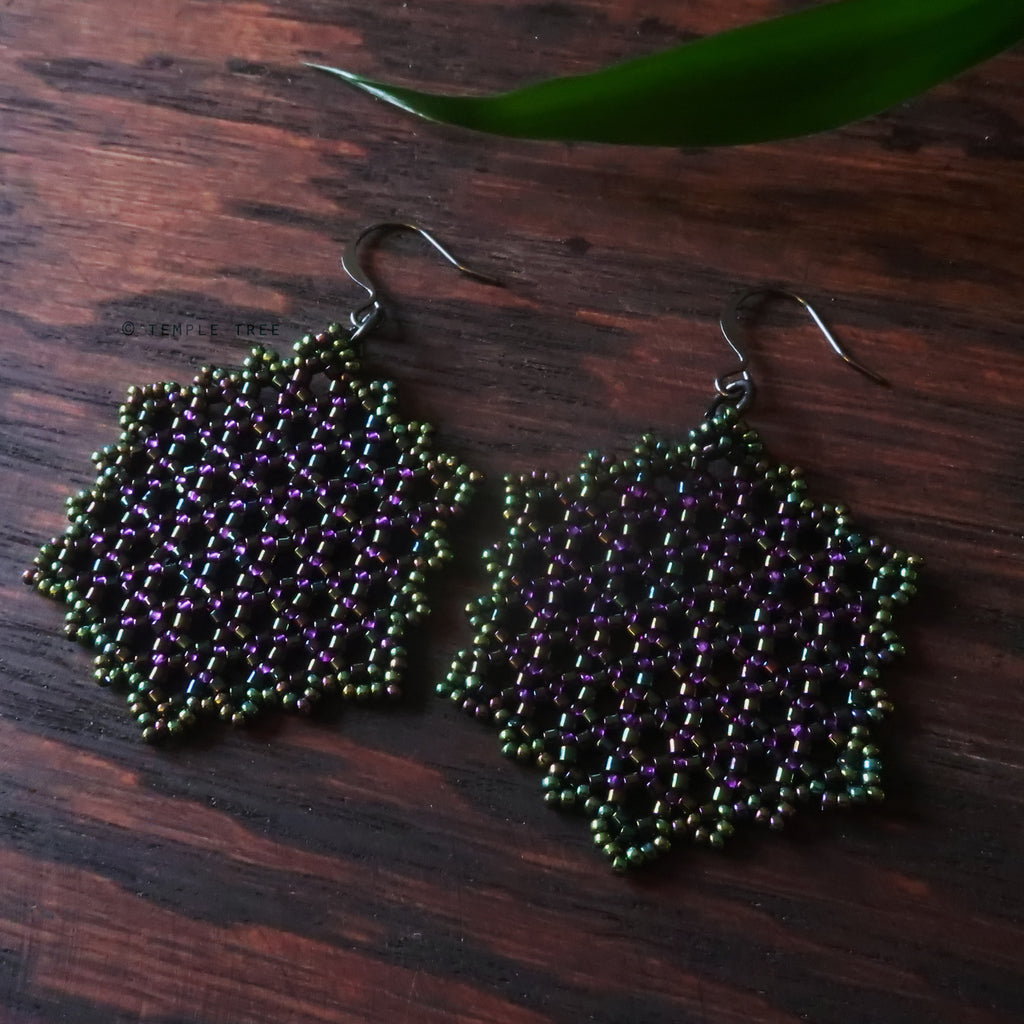 Temple Tree Hexagon Mandala Earrings - Cyber 1 - Large