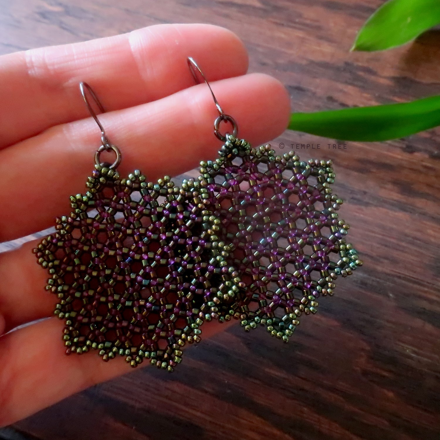 Temple Tree Hexagon Mandala Earrings - Cyber 1 - Large