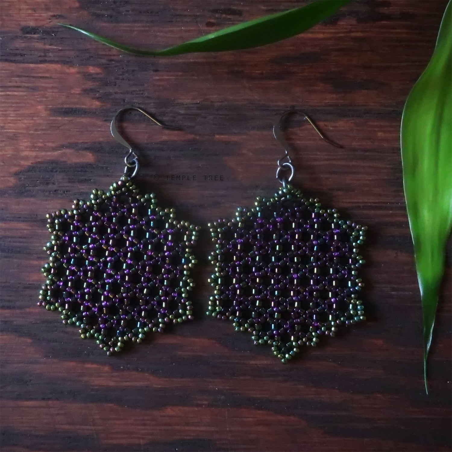 Temple Tree Hexagon Mandala Earrings - Cyber 1 - Large
