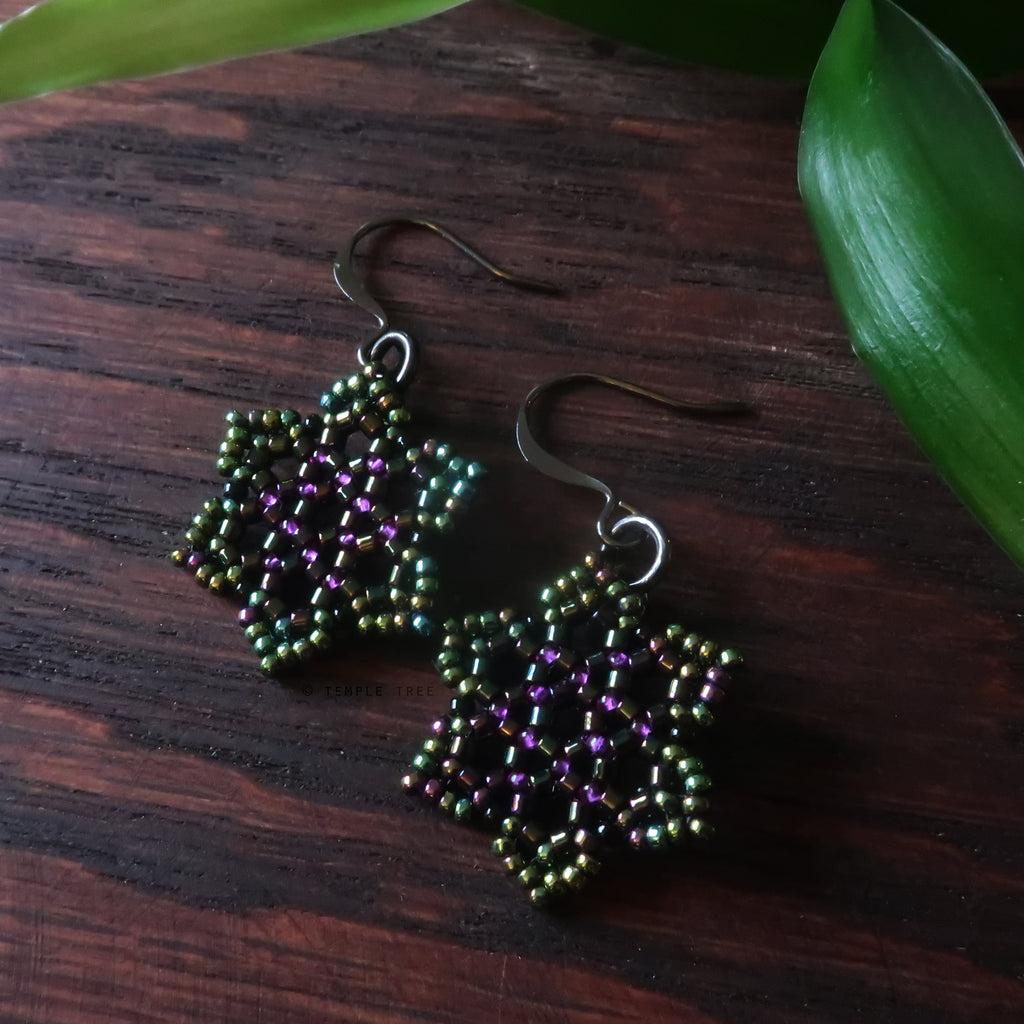 Temple Tree Hexagon Mandala Earrings - Cyber 1 - Tiny