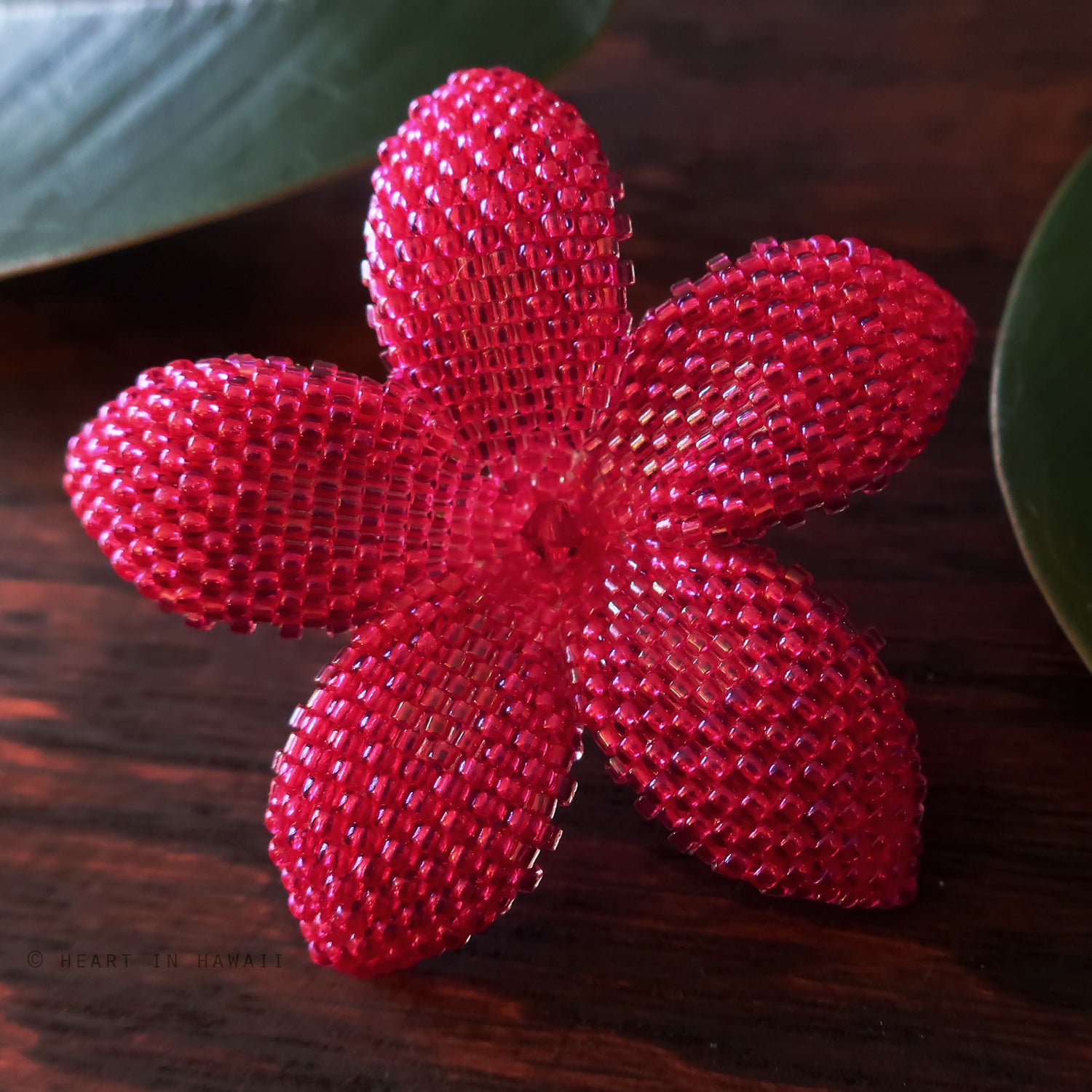 Heart in Hawaii 2 Inch Beaded Plumeria Flower Brooch - Hot Pink