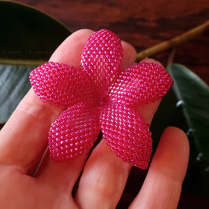 Heart in Hawaii 2 Inch Beaded Plumeria Flower Brooch - Hot Pink