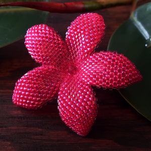 Heart in Hawaii 2 Inch Beaded Plumeria Flower Brooch - Hot Pink