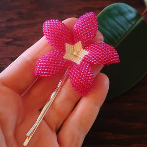 Heart in Hawaii 2.5 Inch Beaded Plumeria Flower - Hot Pink with Ivory