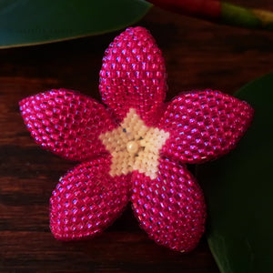 Heart in Hawaii 2 Inch Beaded Plumeria Flower Brooch - Hot pink with Ivory