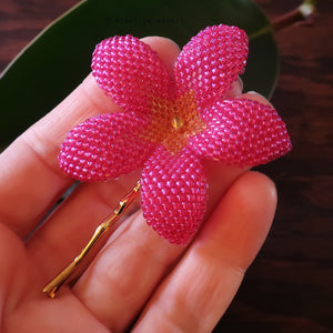 Heart in Hawaii 2.5 Inch Beaded Plumeria Flower - Hot Pink with Topaz