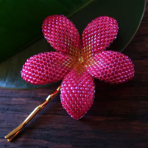 Heart in Hawaii 2.5 Inch Beaded Plumeria Flower - Hot Pink with Topaz