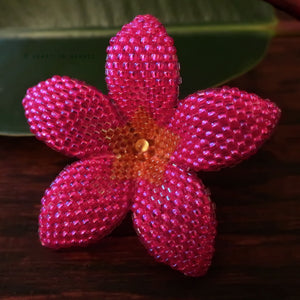 Heart in Hawaii 2 Inch Beaded Plumeria Flower Brooch - Hot pink with Topaz