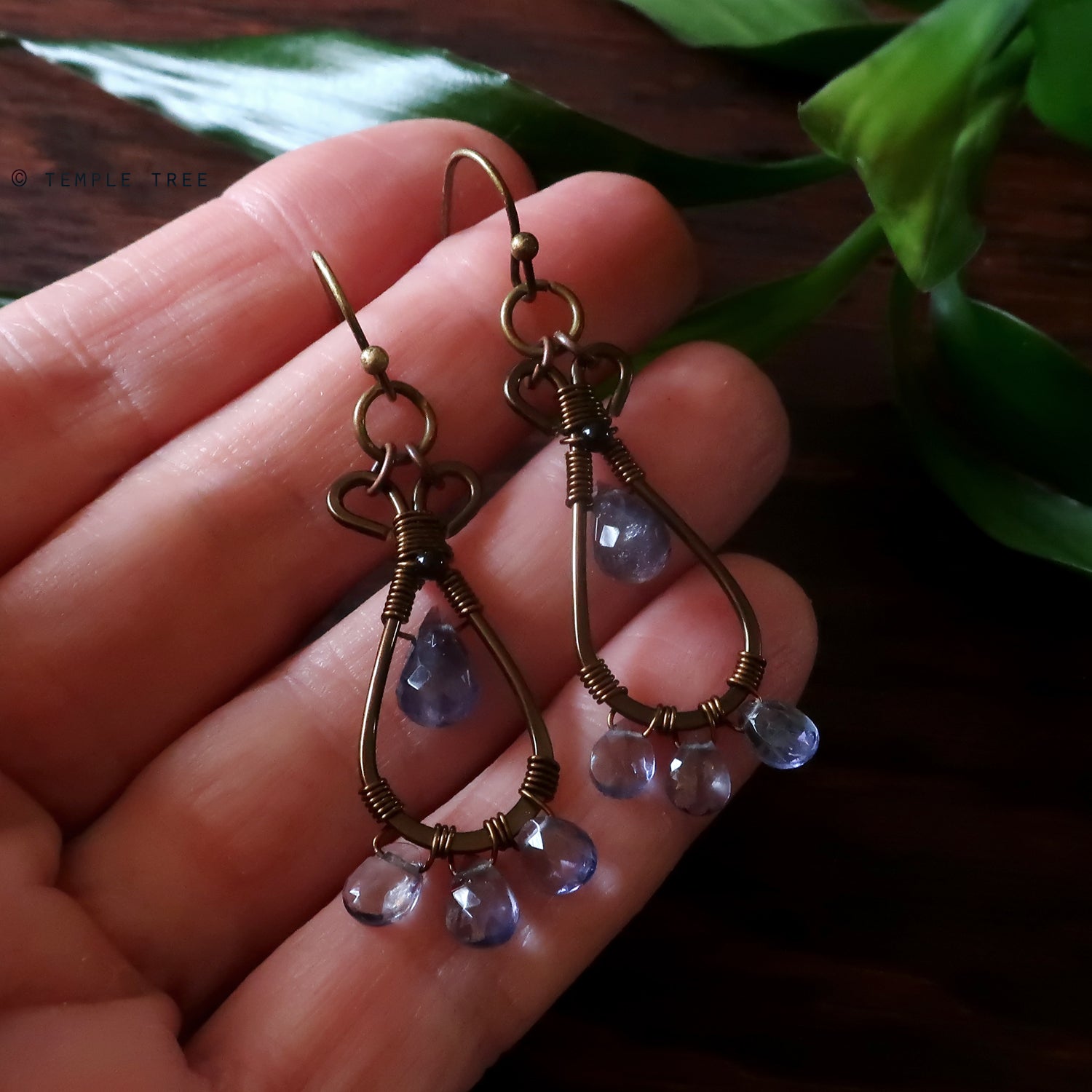 Temple Tree Pendulum Dangles in Bronze - Iolite