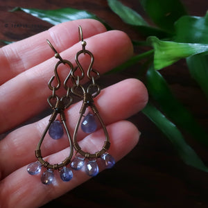 Temple Tree Pendulum Dangles in Bronze - Iolite
