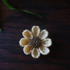 Heart in Hawaii Beaded Cosmos Flower Brooch - Dark Ivory