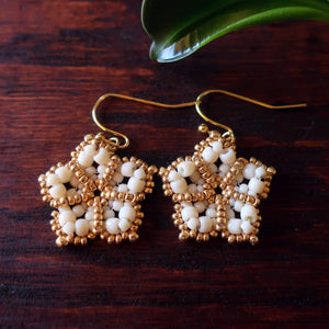 Temple Tree Mandala Flower Beaded Earrings - Ivory and Gold