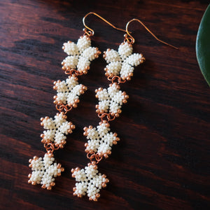 Heart in Hawaii 4x Plumeria Beaded Long Dangles - Ivory with Rose Gold
