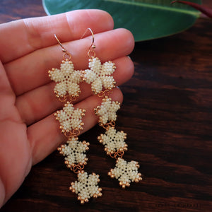 Heart in Hawaii 4x Plumeria Beaded Long Dangles - Ivory with Rose Gold
