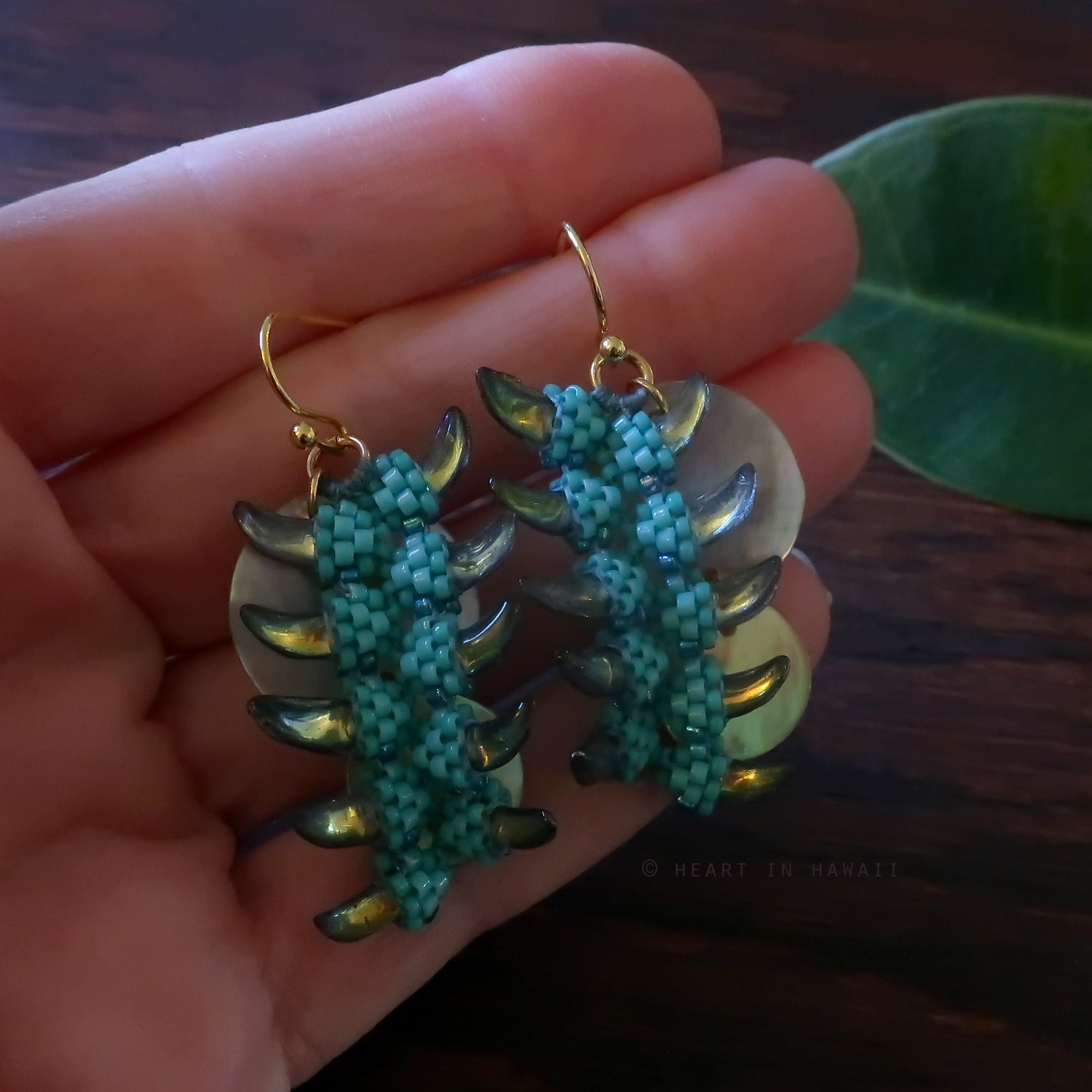 Heart in Hawaii Blue Jade Vine Beaded Earrings - Gold