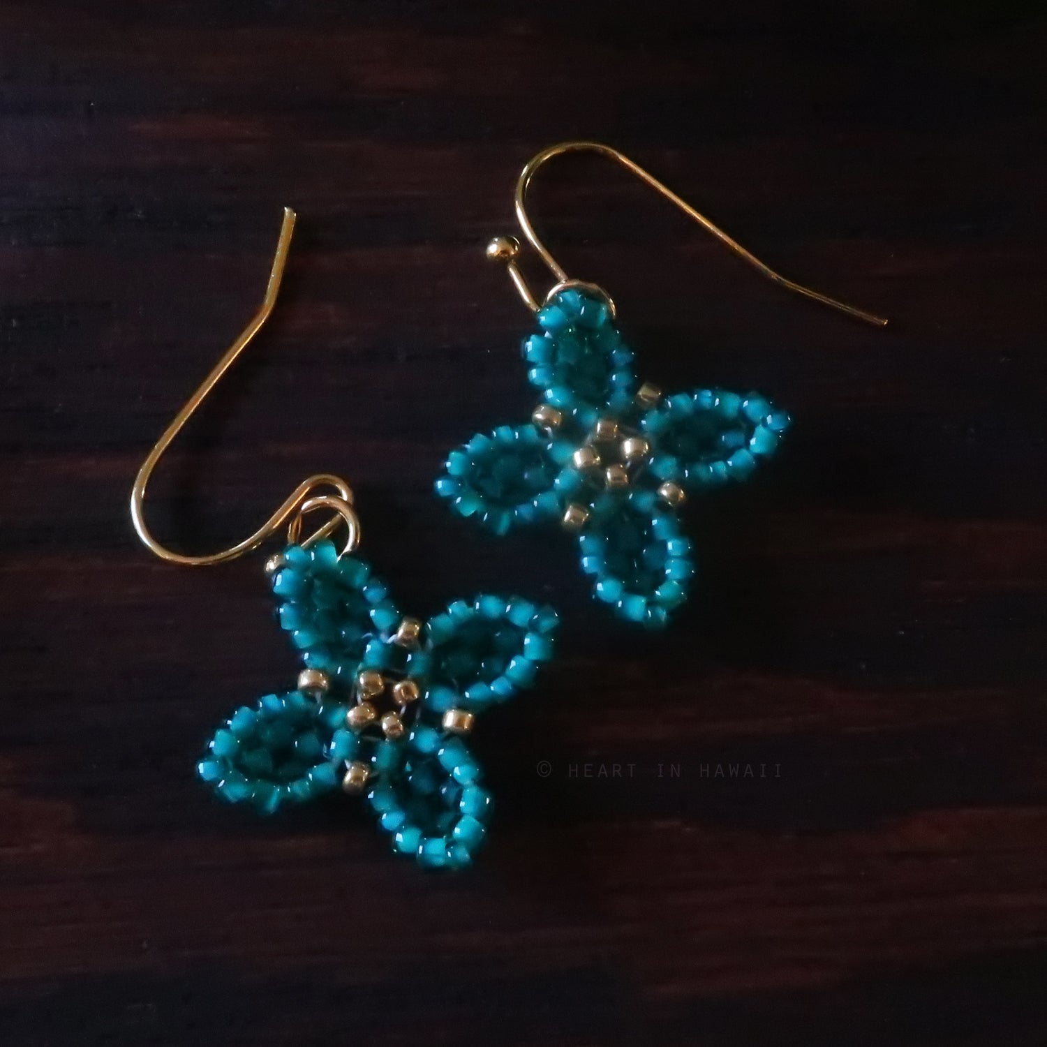 Heart in Hawaii Beaded Quatrefoil Hoops Dangles or Posts - Jungle Green