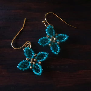 Heart in Hawaii Beaded Quatrefoil Hoops Dangles or Posts - Jungle Green