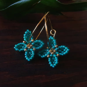 Heart in Hawaii Beaded Quatrefoil Hoops Dangles or Posts - Jungle Green