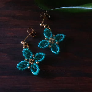 Heart in Hawaii Beaded Quatrefoil Hoops Dangles or Posts - Jungle Green