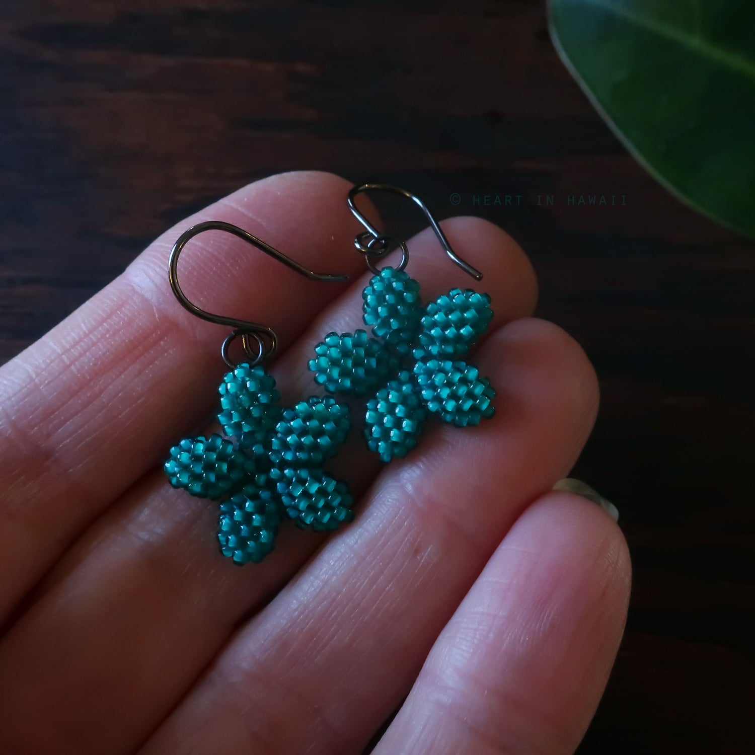 Heart in Hawaii Tiny Plumeria Flower Dangles - Jungle Green
